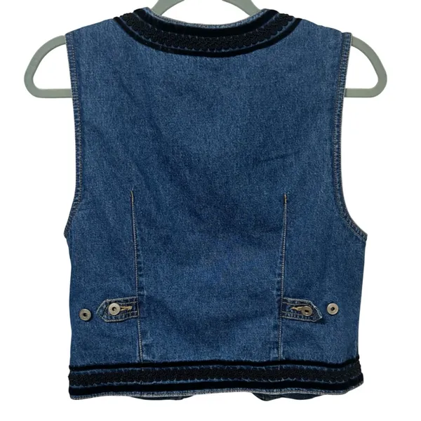 Vintage 90s Lizwear Cropped Denim Vest Small Velvet Trim - Image 9