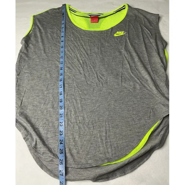 Nike‎ Womens Gray Neon Yellow Mesh Back Activewear Top Medium - Image 6