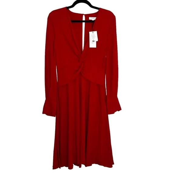 Equipment Femme Short Faun Red Twist Knot V Neck Midi Dress NWT Size 6 - Image 4