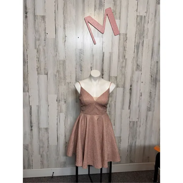 Ever Pretty Rose Gold Glitter Skater Dress Size MEDIUM Sparkly Fit & Flare Party - Image 4