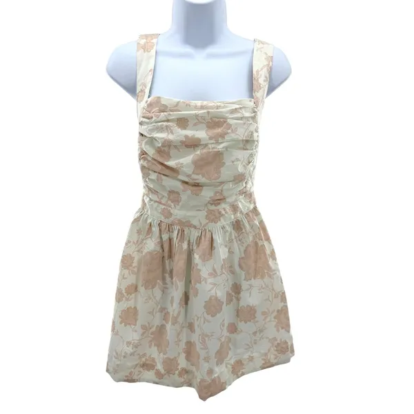 Free People Meet Me in Maui Floral Ruched Mini Dress Ivory Pink Open Back Jumper - Image 3