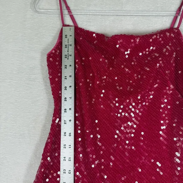 LIKELY Hot Pink Sequin Mini Dress Womens Size 0 Fuchsia Spaghetti Strap Sparkly‎ - Image 5