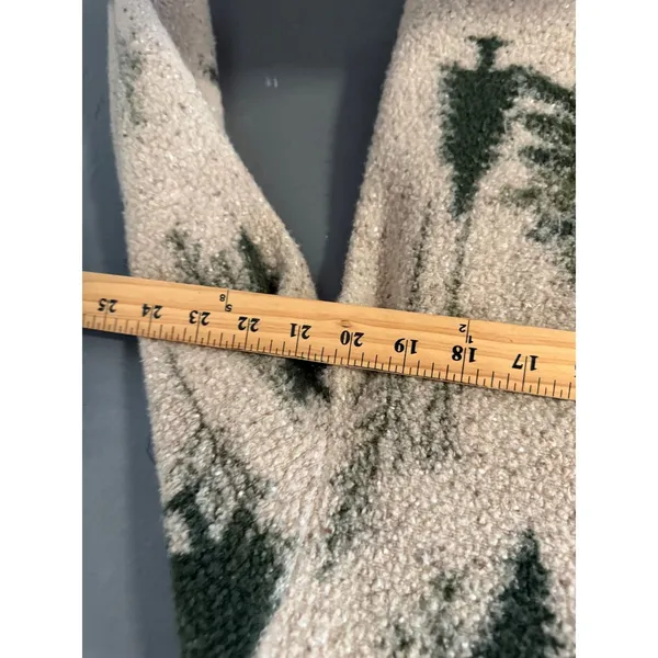 Woolrich Vintage Pine Tree Sherpa Fleece Pullover V-Neck Cream Green Womens S - Image 7