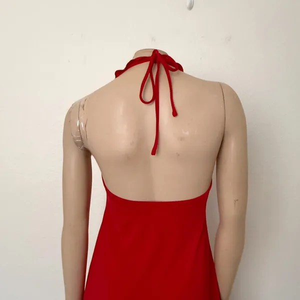 [White Fox] Red Y2K Ruffle Halter Neck Asymmetrical Hem Mini Dress Size Large L - Image 4