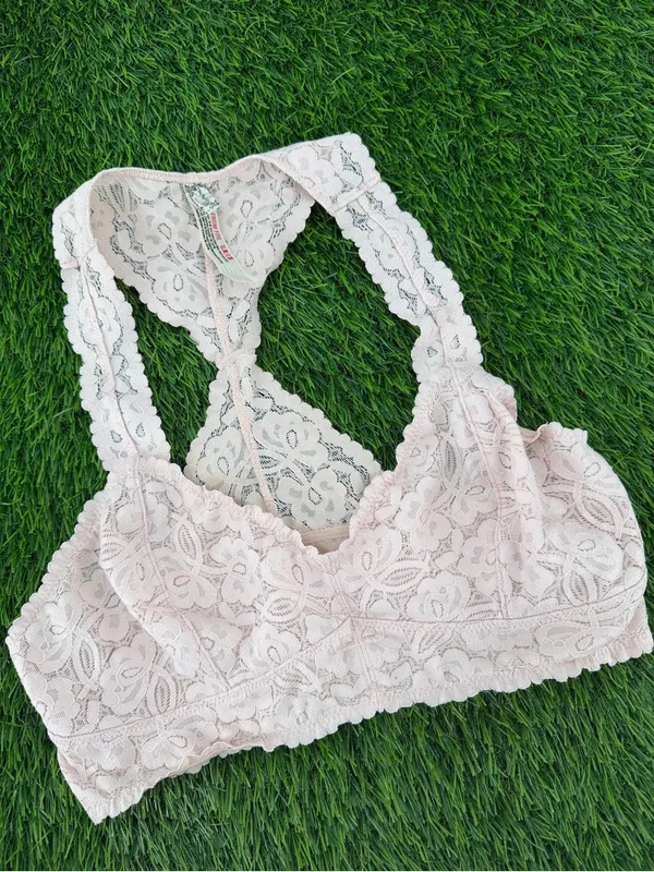 Intimately Free People Lace Galloon Racerback Bralette Bra Blush Light Pink - Image 4