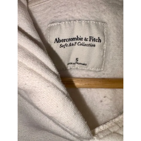 Abercrombie & Fitch Soft AF White Fleece Knit Long Sleeve Cropped Hoodie Size S - Image 3