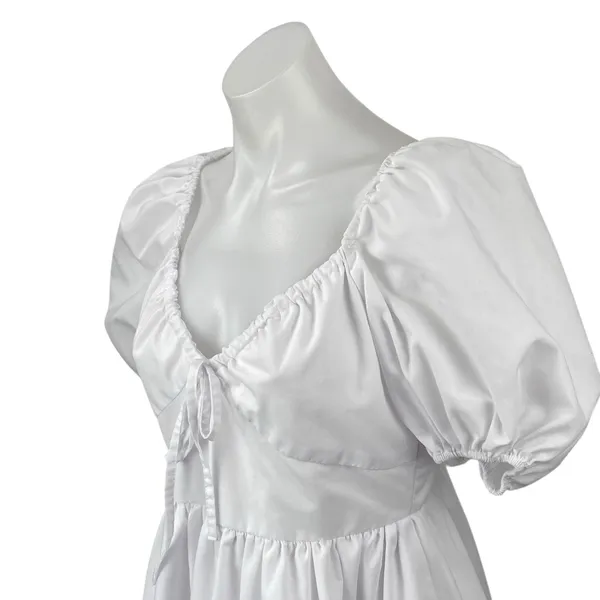 Centimeter Women's White Puff Sleeve Mini Babydoll Flare A-Line Shift Dress Sz M - Image 2