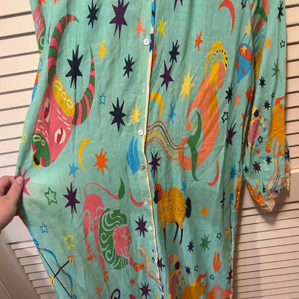 Bianca Paris Zodiac Celestial Tarot Print Linen Maxi Dress Long Sleeve *READ* - Image 2
