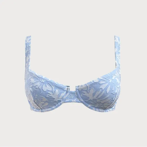 Berlook Light Blue Floral Textured Underwire Bikini Top & Full Coverage Bottom - Image 8