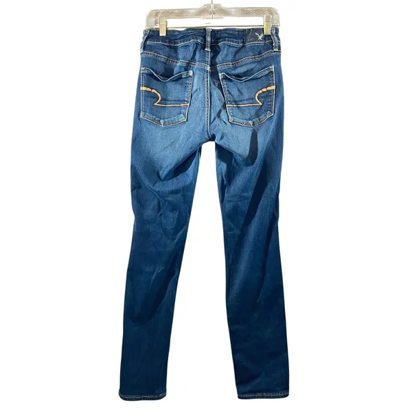 646 |‎ American Eagle Skinny Mid Rise Stretch Denim Jeans Dark Wash Womens 8 - Image 2