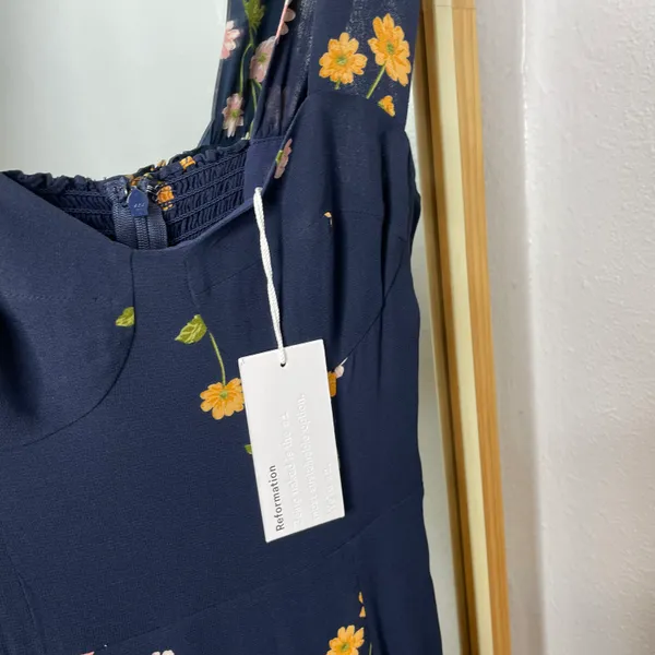 Reformation Fulton blue floral midi dress with slit - Image 7