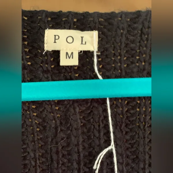 POL Black Boho Knit Sweater with Red Floral Accents. Size-Medium - Image 2