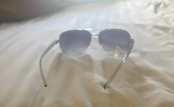 Women’s Diamond Stud Silver Metal Aviator Sunglasses Gradient Gray Lightweight Purple - Image 5