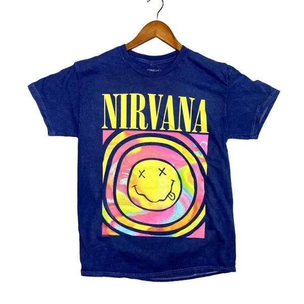 Nirvana Vintage Style Smile Back Short Sleeve Unisex T Shirt Crew Neck M Blue - Image 2