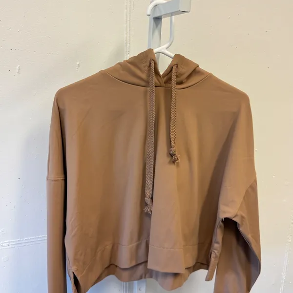 AS Revival Tan Brown Cropped Hoodie Sweatshirt Thumbholes Small Athleisure - Image 3