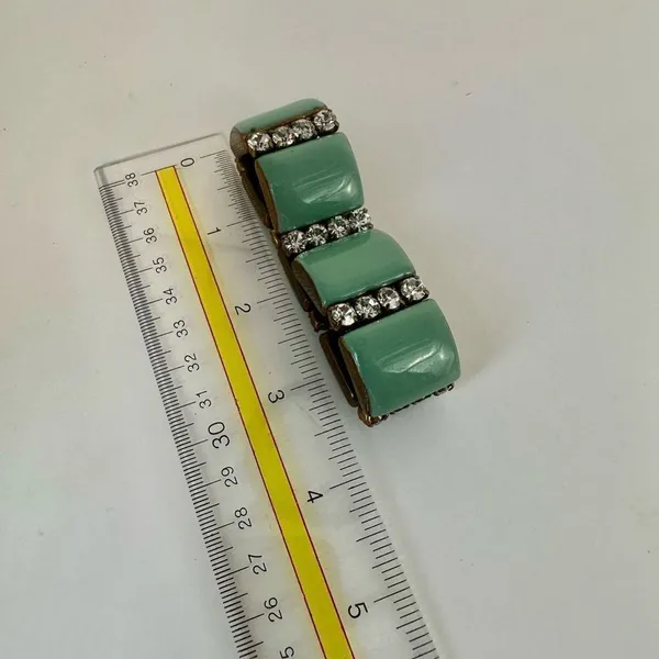 Green gold tone and rhinestone stretch bracelet - Image 4