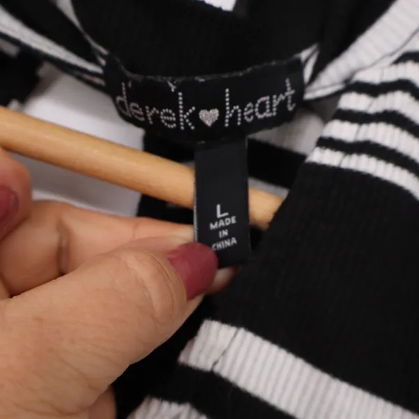 Derek Heart Bodysuit Womens L Black White Striped Ribbed Keyhole Excellent - Image 4