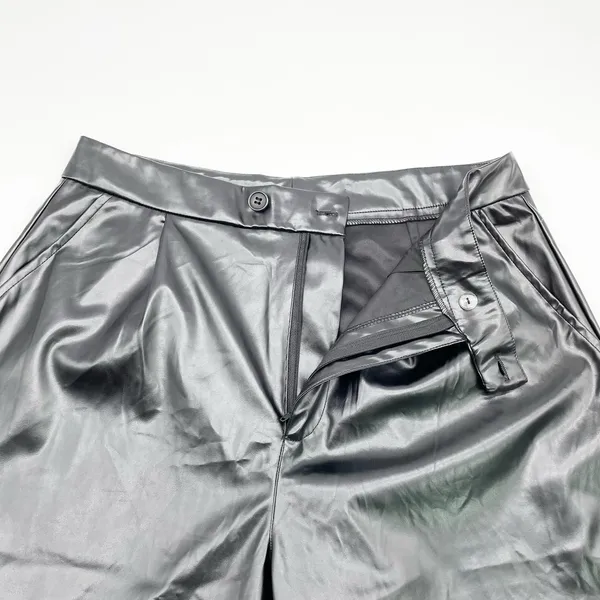 H Halston Faux‎ Leather Pants Women Small Straight Leg Corporate Goth Grunge - Image 5