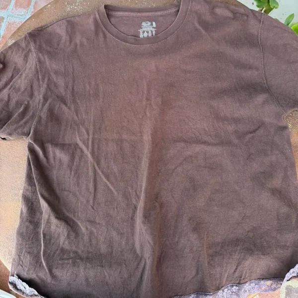Free People Y2k vintage brown lace trim oversized tee Size L - Image 4