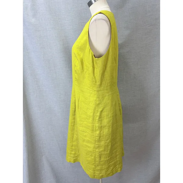 AGB Chartreuse Yellow Linen Shift Dress Womens 16 Sleeveless‎ Mid Mod Sun - Image 3
