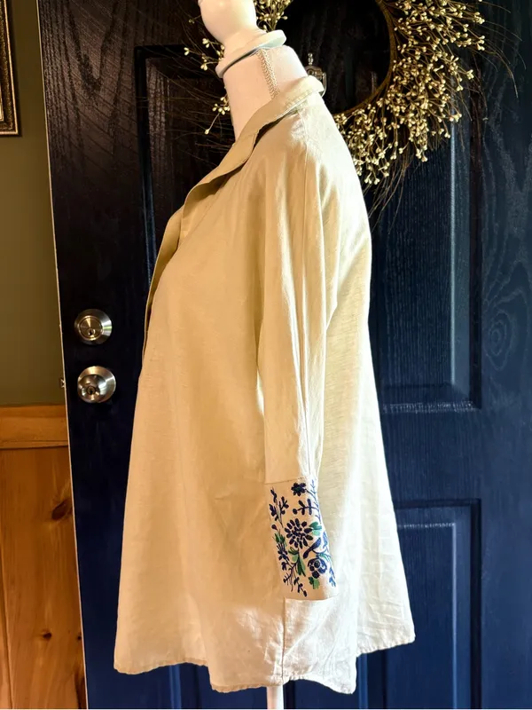 Tuckernuck Tan Floral Cuff Cotton Linen Willow Blouse size XS - Image 6