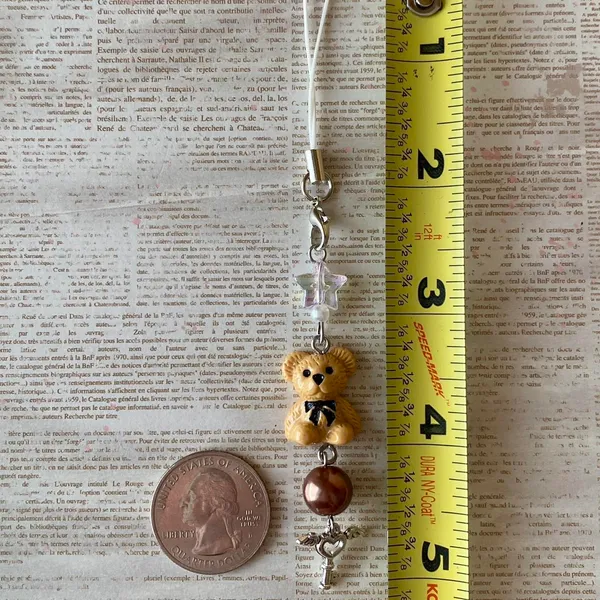 Handmade Kawaii retro y2k style teddy bear phone strap/accessory/keychain/bag charm/display🩵 - Image 7
