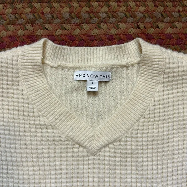 And Now This Cream Waffle Knit Pullover Pocket Sweater - Image 2