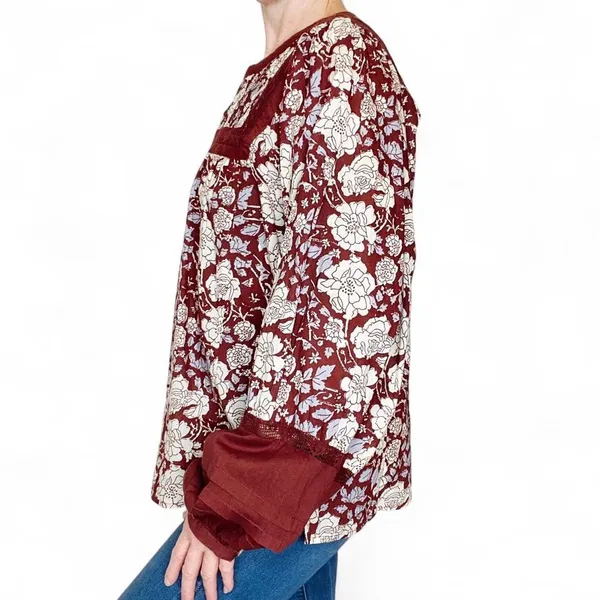 Cleobella Brown & White Floral Crochet Cottage Blouse - Image 2
