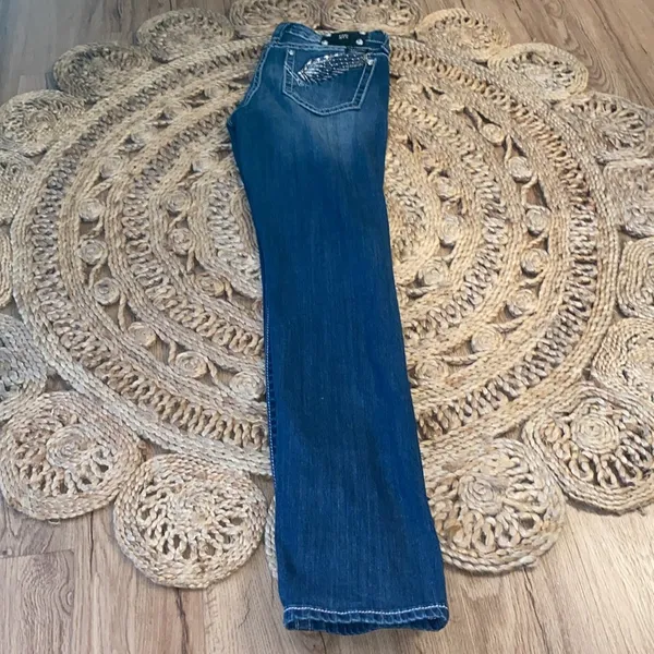 Women's MissMe 31 straight Blue Jeans with Wing Embroidery - Image 5