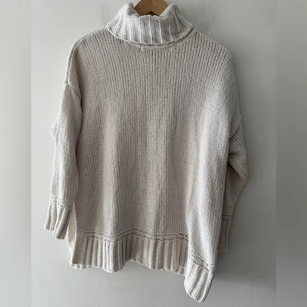 Aerie White Chunky‎ Oversized Chenille Knit Turtleneck Sweater - Image 2