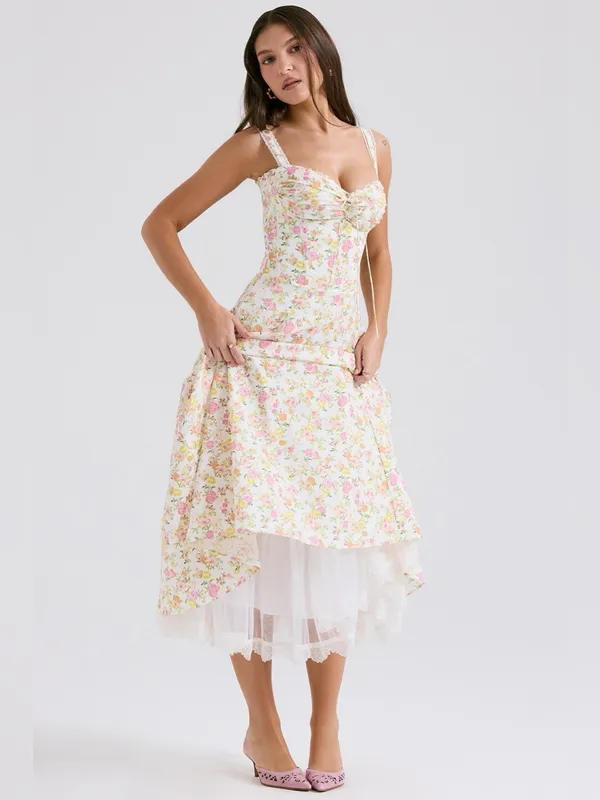 House of CB Rosalee Ivory Meadow Print Cotton Bustier Sundress XS - Image 6