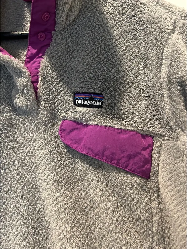 Patagonia Polartec Thermal Pro Gray and Purple Fleece Pullover Jacket Sz S - Image 2