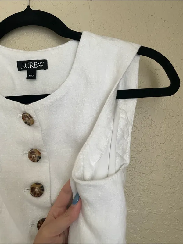 J. Crew Cutaway Vest Top Linen Size 2 White Quiet Luxury Sophisticated - Image 10