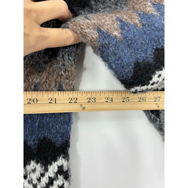 Evereve Fair Isle Fuzzy Knit Sweater Blue Gray Black Nordic Cozy Winter M - Image 7