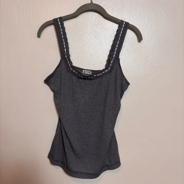 NEW Free People Intimately‎ You Tank Top Lace Trim Cotton Ribbed Gray Large - Image 3