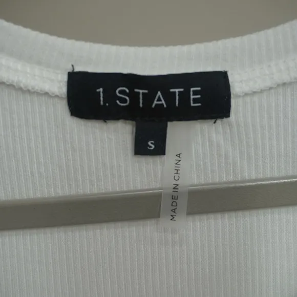 1.STATE Womens White Ribbed Front Knot Short Sleeve Scoop Neck T-Shirt Size‎ S - Image 4