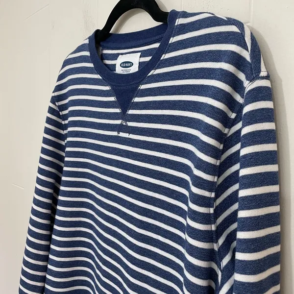 Old Navy Crewneck Striped Long Sleeve Top Fleece Lined Nautical ~ Women’s Size L - Image 4
