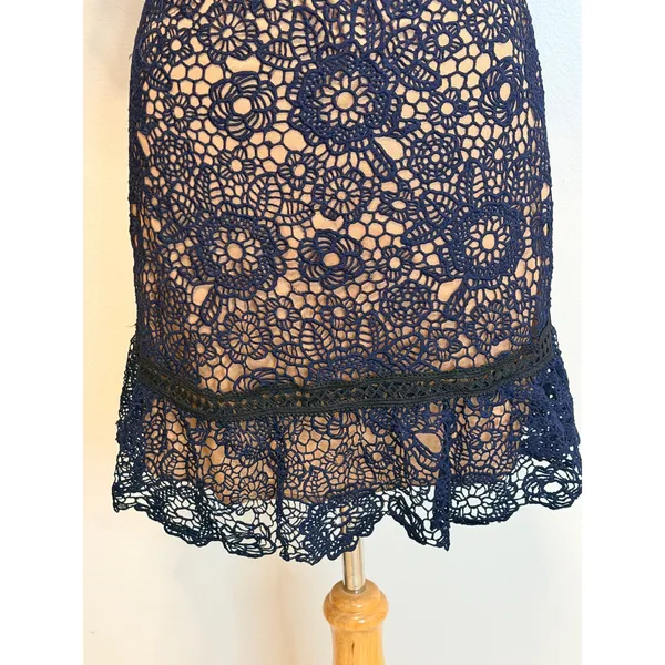AQUA Lace Mini Dress Sz S Navy Blue‎ Floral Guipure Cocktail Party Wedding Guest - Image 7