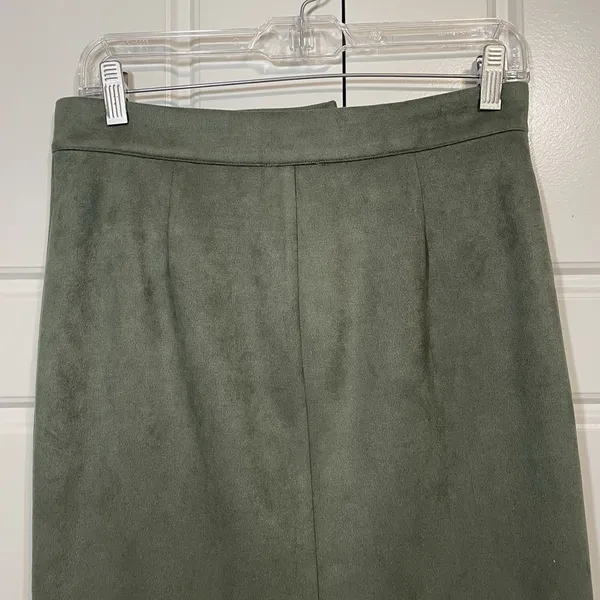 FATE Washed Green Suede Pencil Skirt Front Zip Pockets Midi‎ Length Size M - Image 8