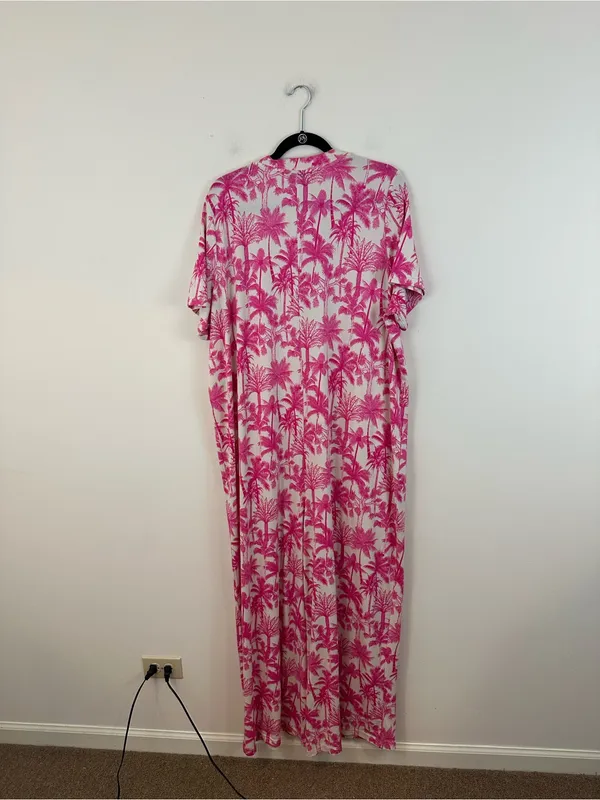 Bumblebella Dreamy Jersey Essential Wide Leg Jumpsuit Pink Palm Print Lounge XL - Image 6
