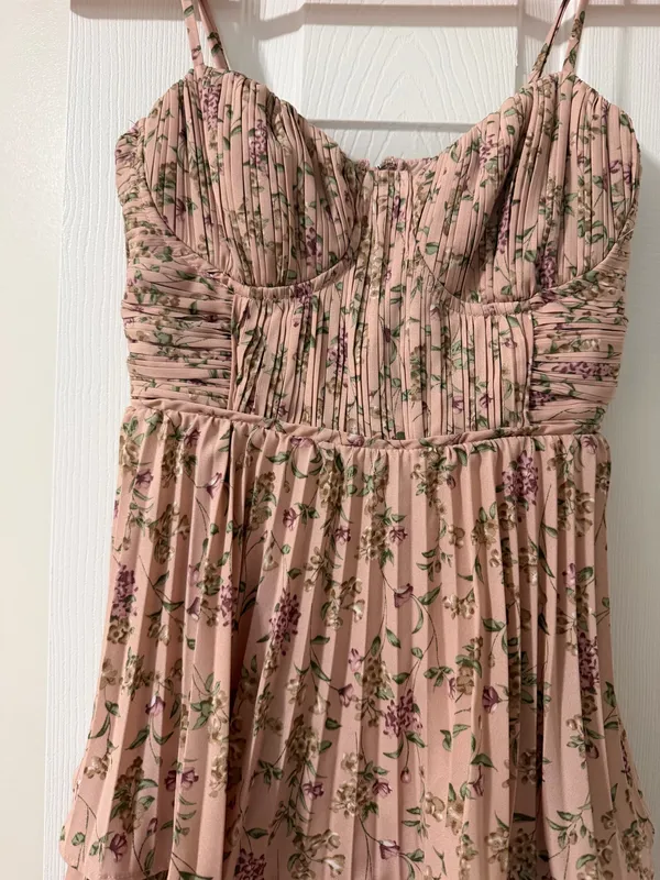 Lulus Pink Floral Tiered Midi Dress - Image 3