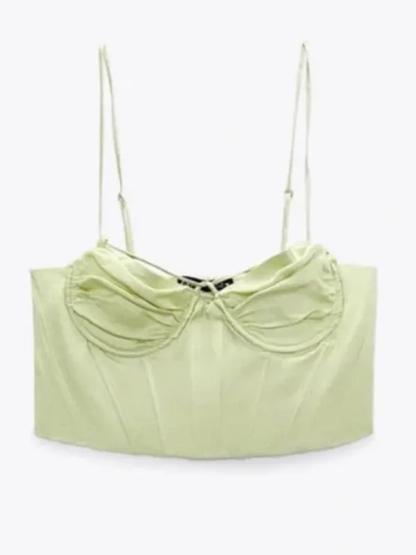 Zara Satin Corset Crop Top in Pale Green Small NWT Festival Date Night Spring - Image 2