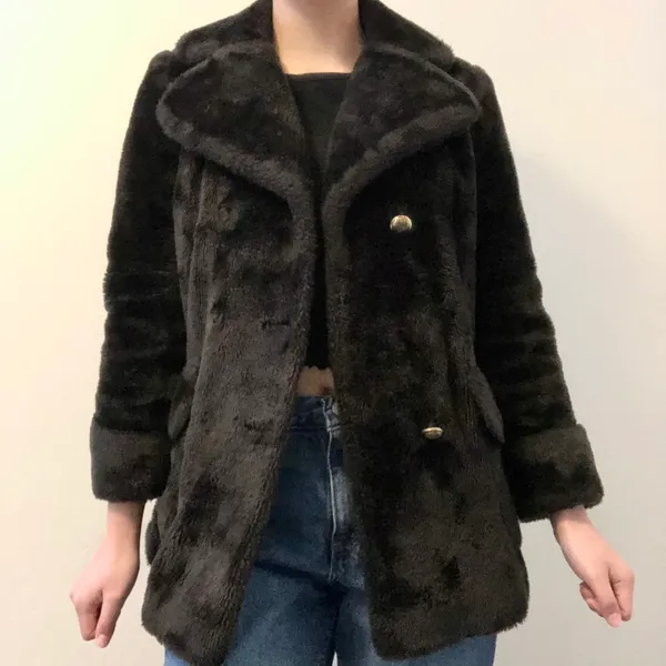 vintage sear’s brown/black fur pea coat - Image 2
