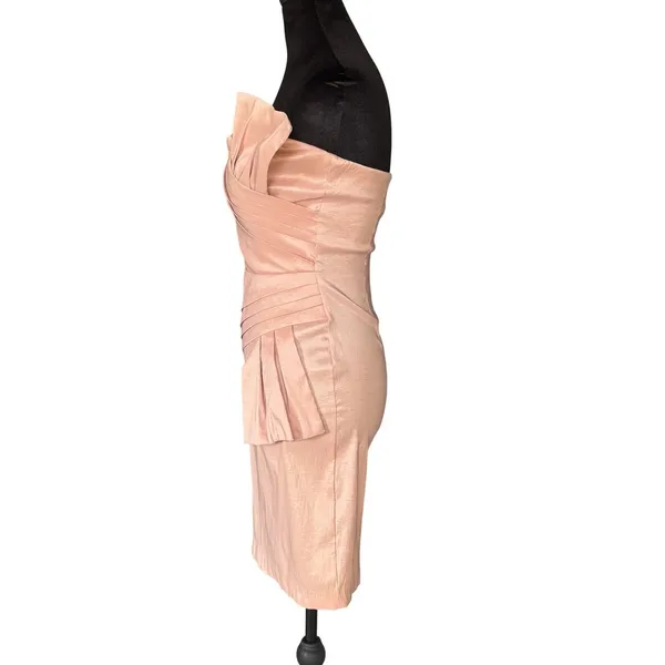 Strapless Pleated‎ Cocktail Dress Pink/Peach Rose Gold Mini - Image 5