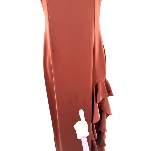 Nookie Sasha Gown Mocha Leg Slit Ruffle Satin Maxi‎ Dress Size XS Formal Glam - Image 3