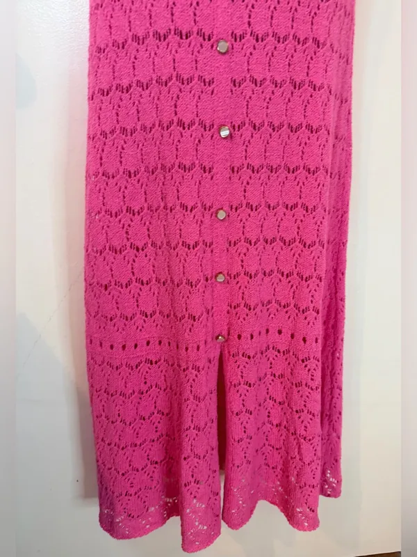 Taelynn Duchessa Pink Knit Maxi Dress Medium Lace Crochet Adjustable Straps NWT - Image 5