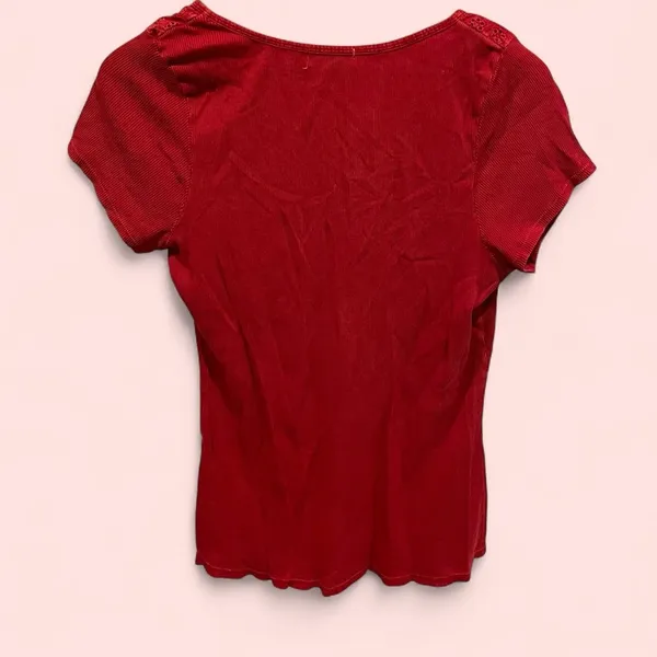 Red y2k soft baby rib bling button neck cap sleeve top Live and let live - Image 3