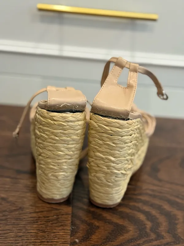 Simmi Beige Strappy Espadrille Platform Wedge Sandals Size 6 - Image 4
