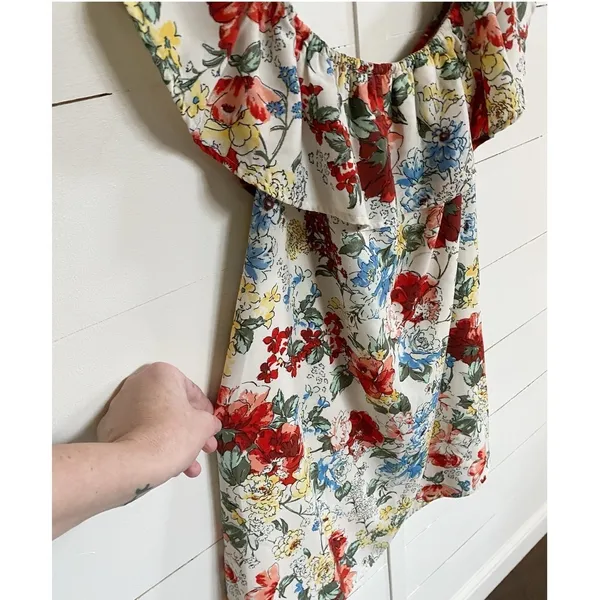 Abercrombie‎ & Fitch Floral Off-The-Shoulder Ruffle Mini Dress White Small - Image 9