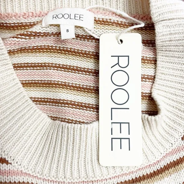 NWT Roolee Sweater Dress Small Cream Pink Brown Striped Knit Midi Long Sleeve - Image 12